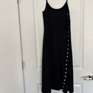 Aqua Black Midi Slip Dress with Side Button Trim
